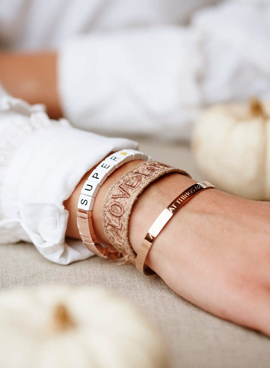 Bracelet All Great Things are Wild and Free • Or rose