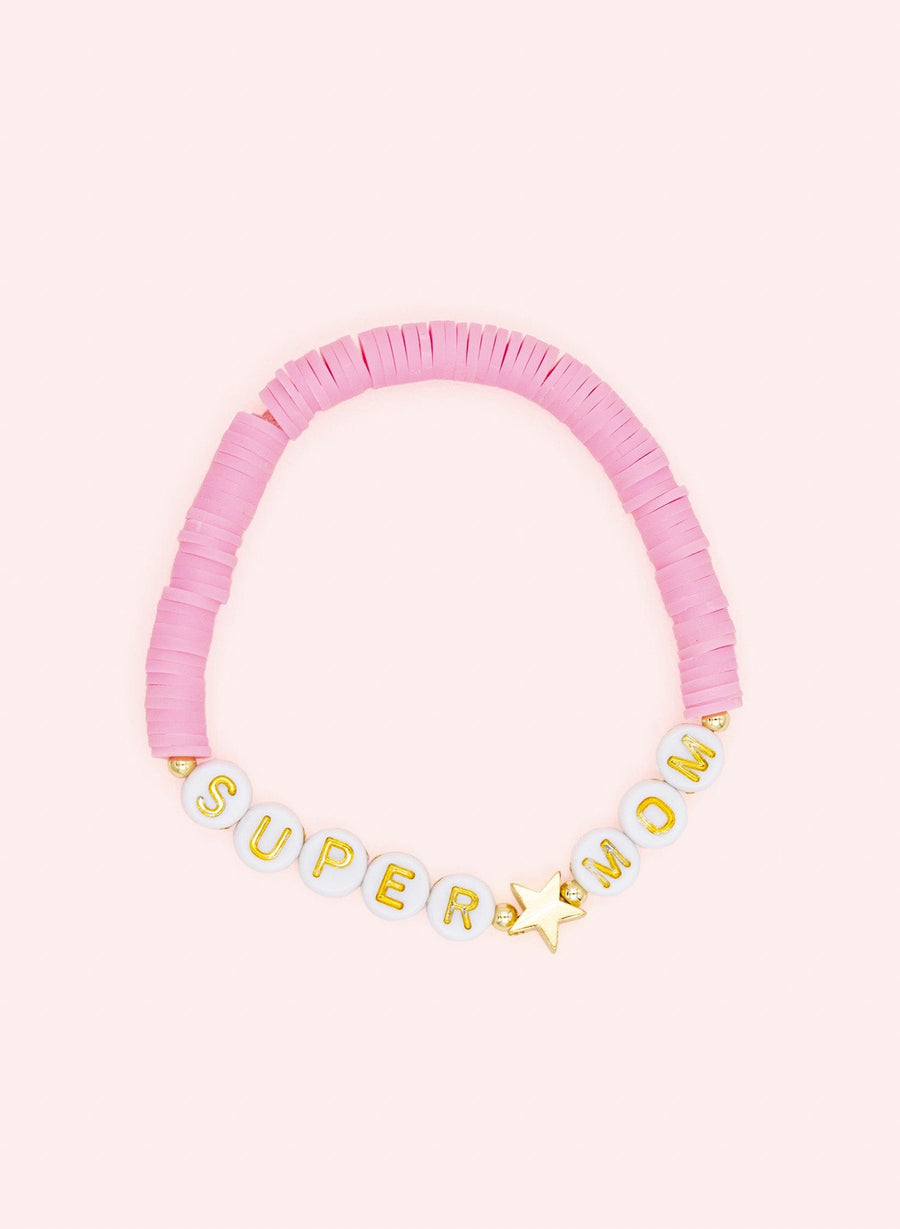 Perlenarmband Super Mom • Auffälliges Pink & Gold