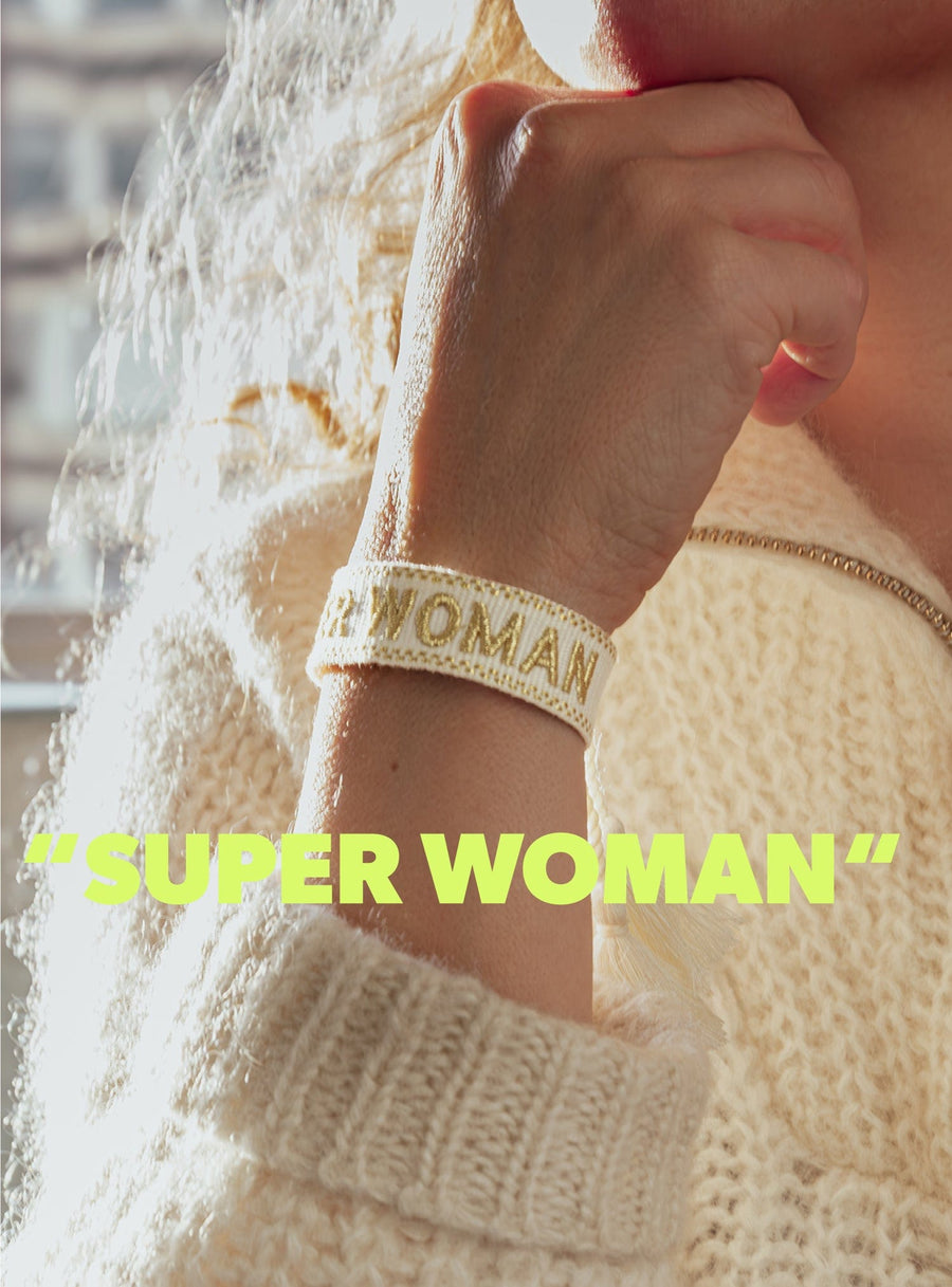 Super Woman armband • Geweven wit en goud