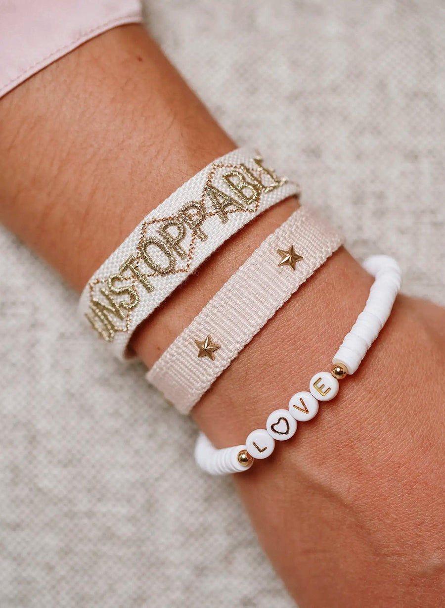 Unstoppable Armband • Gewebtes Weiß &amp; Gold