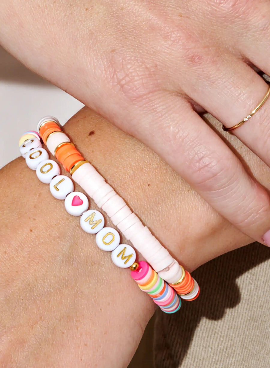 Bracelet de perles • Rose clair, orange et or