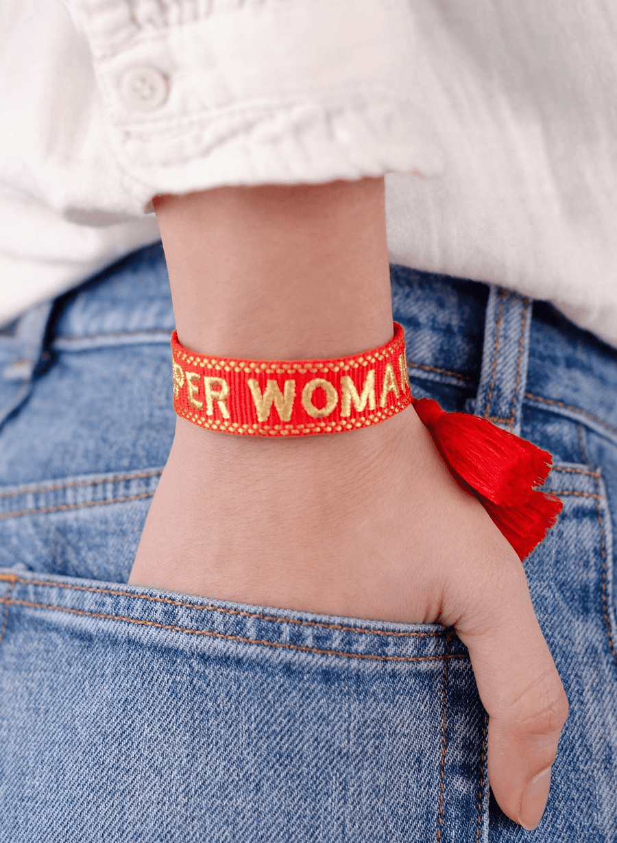 Super Woman Bracelet Duo • Woven Red & Gold