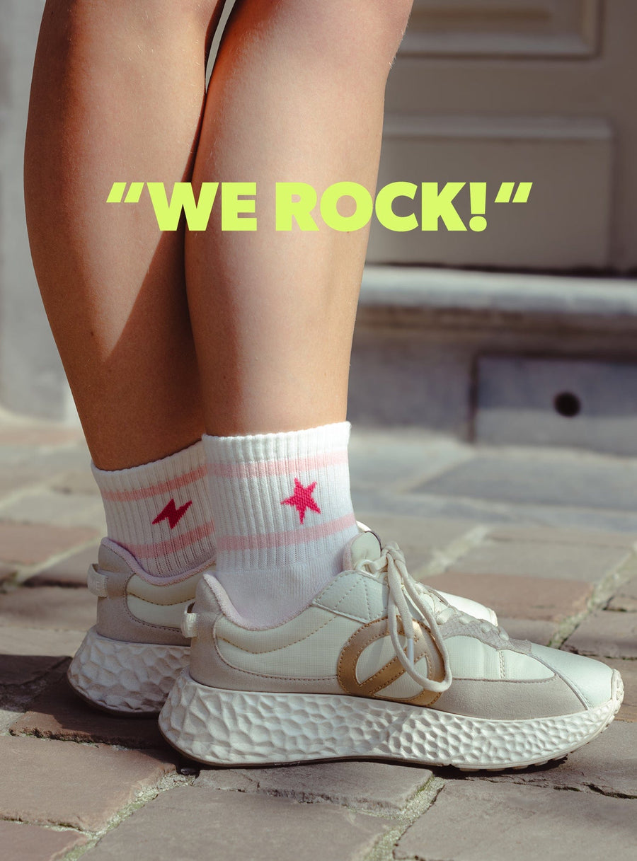 We Rock Socken - Weiß & Rosa