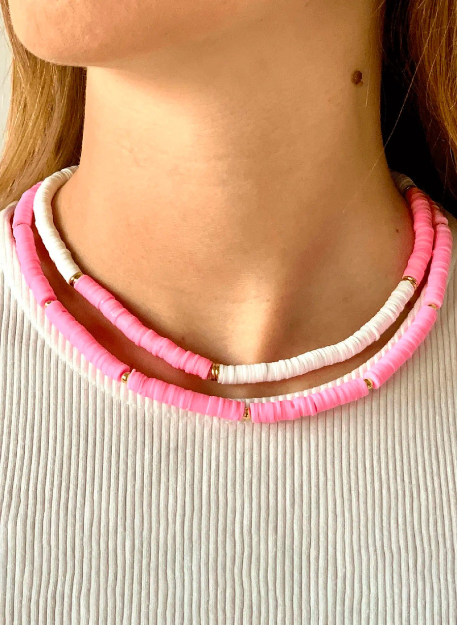 Pearl Necklace • Pink, White & Gold