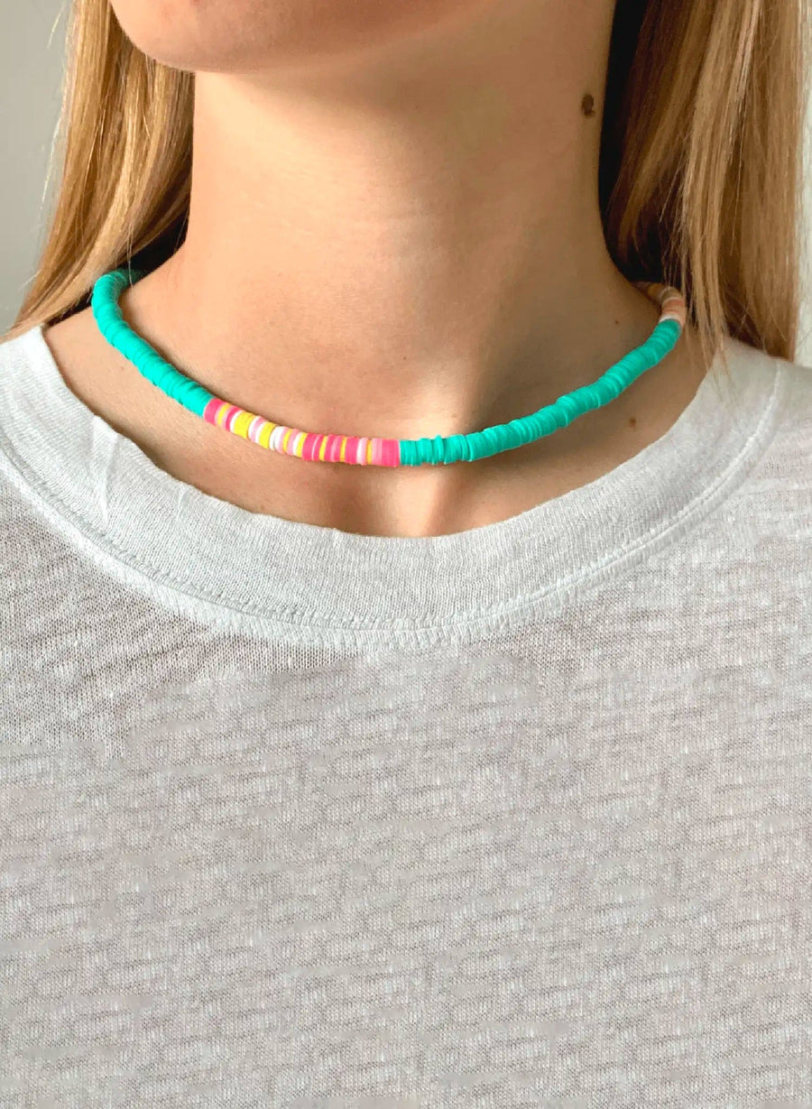 Pearl Necklace • Turquoise, Flashy Pink & Yellow