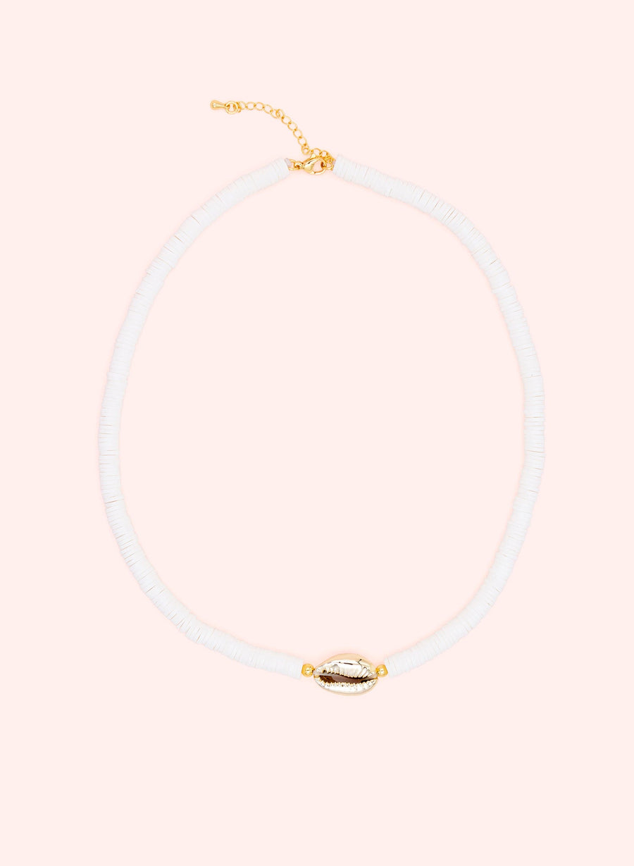 Collier de perles en coquillage • Blanc & Or