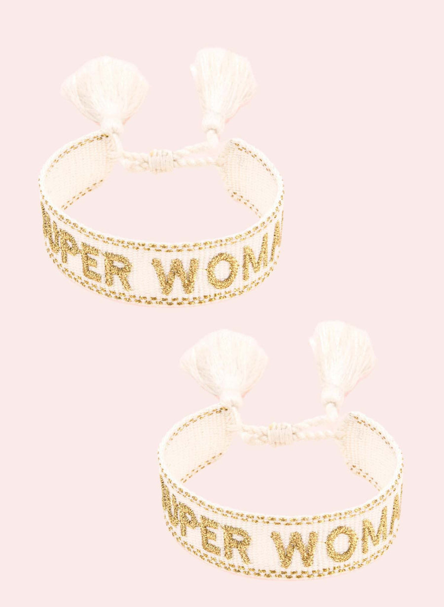 Super Woman Bracelet Duo • Woven White & Gold